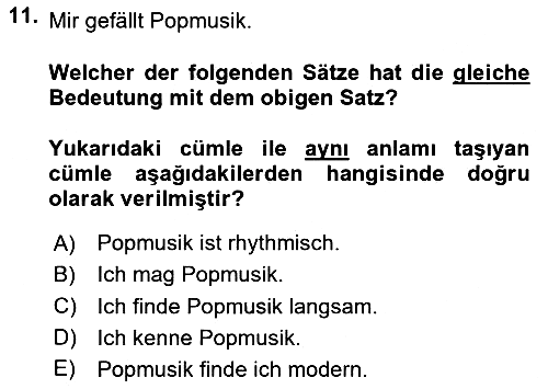 Almanca - 2 2023-2024 Ara Sınav - 11. soru