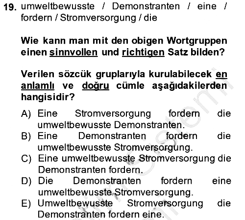 Almanca - 2 2014-2015 Dönem Sonu Sınavı - 19. soru