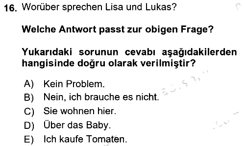Almanca - 2 2021-2022 Dönem Sonu Sınavı - 16. soru