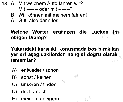 Almanca - 2 2023-2024 Dönem Sonu Sınavı - 18. soru