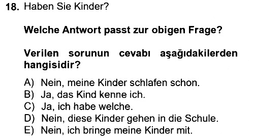 Almanca - 2 2013-2014 Tek Ders Sınavı - 18. soru