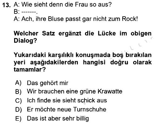 Almanca - 2 2022-2023 Yaz Okulu Sınavı - 13. soru