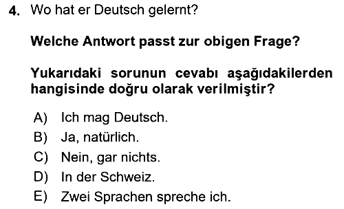 Almanca - 2 2023-2024 Yaz Okulu Sınavı - 4. soru