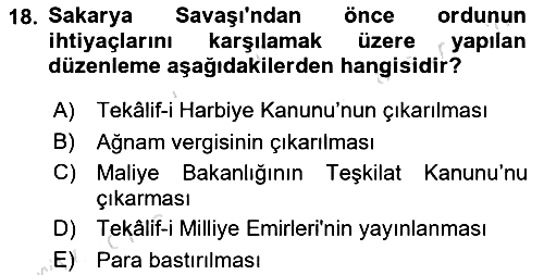 Atatürk İlkeleri ve Inkılap Tarihi - 1 2018-2019 3 Ders Sınavı - 18. soru