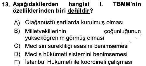 Atatürk İlkeleri ve Inkılap Tarihi - 1 2021-2022 Ara Sınav - 13. soru