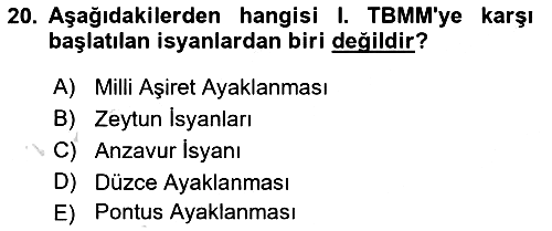 Atatürk İlkeleri ve Inkılap Tarihi - 1 2024-2025 Ara Sınav - 20. soru