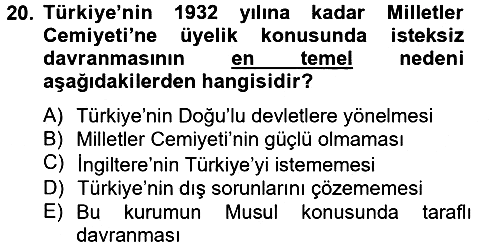 Atatürk İlkeleri ve İnkılap Tarihi - 2 2012-2013 Ara Sınav - 20. soru