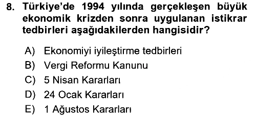Atatürk İlkeleri ve İnkılap Tarihi - 2 2015-2016 Dönem Sonu Sınavı - 8. soru