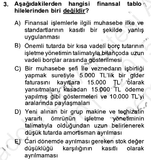 Denetim 2014-2015 Dönem Sonu Sınavı - 3. soru