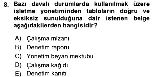 Denetim 2016-2017 Dönem Sonu Sınavı - 8. soru