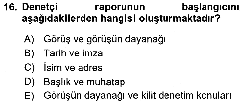 Denetim 2025-2026 Yaz Okulu Sınavı - 16. soru