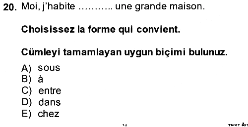 Fransızca - 1 2014-2015 Ara Sınav - 20. soru