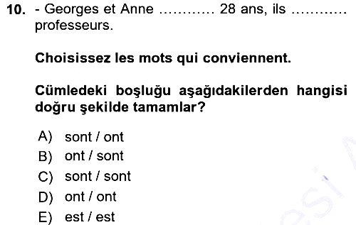 Fransızca - 1 2015-2016 Ara Sınav - 10. soru