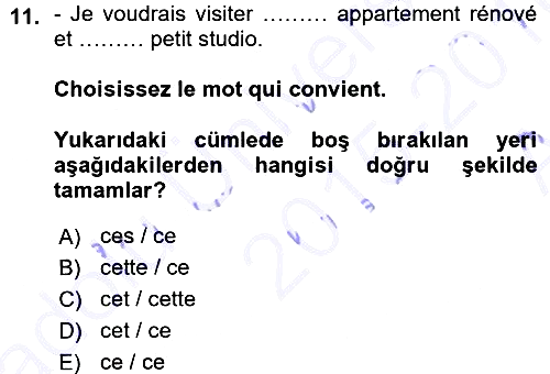 Fransızca - 1 2015-2016 Ara Sınav - 11. soru