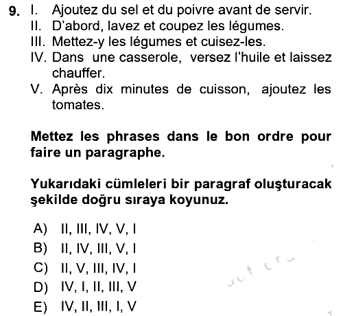 Fransızca - 1 2023-2024 Ara Sınav - 9. soru