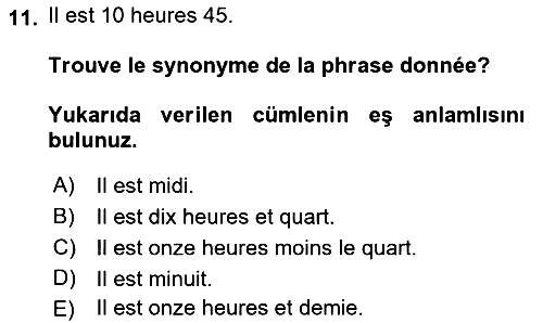 Fransızca - 1 2023-2024 Ara Sınav - 11. soru