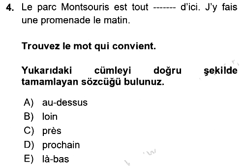 Fransızca - 1 2024-2025 Ara Sınav - 4. soru
