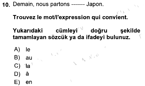 Fransızca - 1 2024-2025 Ara Sınav - 10. soru
