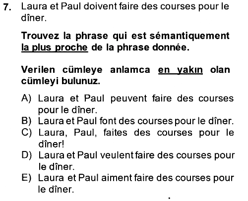 Fransızca - 1 2013-2014 Dönem Sonu Sınavı - 7. soru