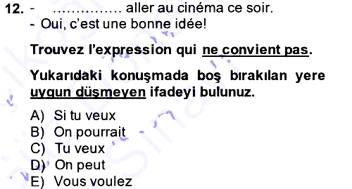 Fransızca - 1 2013-2014 Dönem Sonu Sınavı - 12. soru