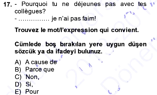 Fransızca - 1 2013-2014 Dönem Sonu Sınavı - 17. soru