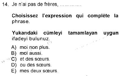 Fransızca - 1 2012-2013 Tek Ders Sınavı - 14. soru
