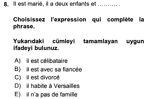 Fransızca - 1 2015-2016 Tek Ders Sınavı - 8. soru