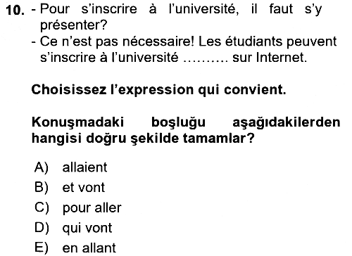 Fransızca - 2 2016-2017 3 Ders Sınavı - 10. soru
