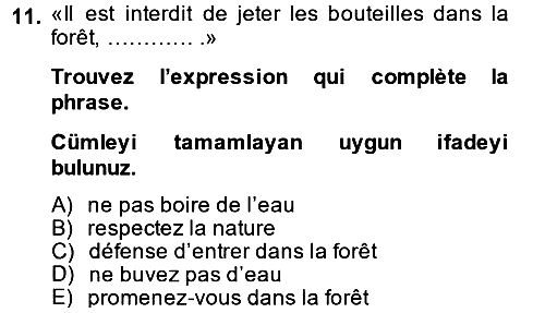 Fransızca - 2 2014-2015 Ara Sınav - 11. soru