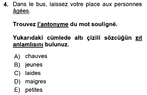 Fransızca - 2 2018-2019 Ara Sınav - 4. soru