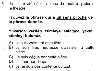 Fransızca - 2 2012-2013 Tek Ders Sınavı - 6. soru