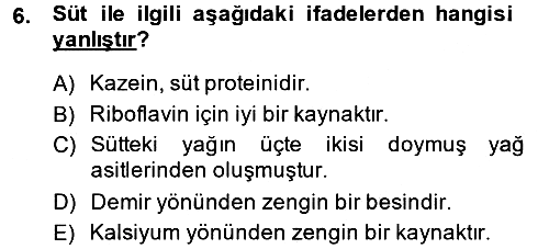 Genel Beslenme 2013-2014 Ara Sınav - 6. soru