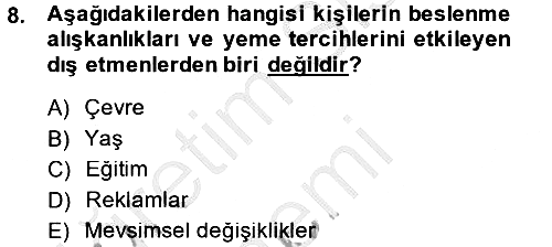Genel Beslenme 2013-2014 Ara Sınav - 8. soru
