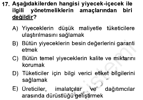 Genel Beslenme 2014-2015 Ara Sınav - 17. soru