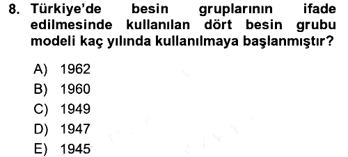 Genel Beslenme 2015-2016 Ara Sınav - 8. soru