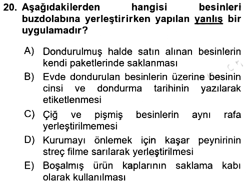 Genel Beslenme 2024-2025 Ara Sınav - 20. soru