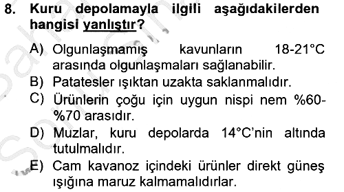 Genel Beslenme 2012-2013 Dönem Sonu Sınavı - 8. soru