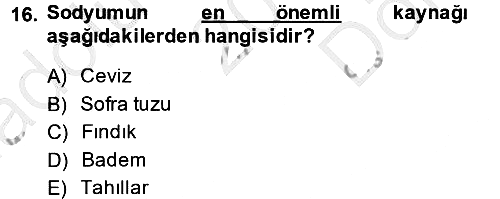 Genel Beslenme 2013-2014 Dönem Sonu Sınavı - 16. soru