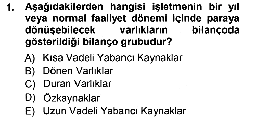 Genel Muhasebe - 1 2014-2015 Ara Sınav - 1. soru