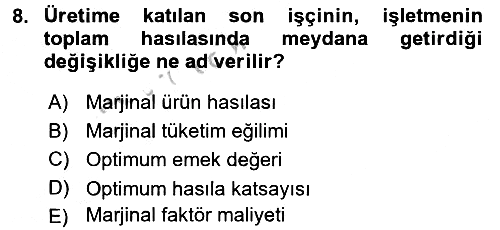İktisada Giriş 2 2016-2017 3 Ders Sınavı - 8. soru
