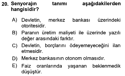 İktisada Giriş 2 2018-2019 3 Ders Sınavı - 20. soru