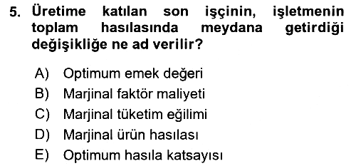 İktisada Giriş 2 2015-2016 Tek Ders Sınavı - 5. soru