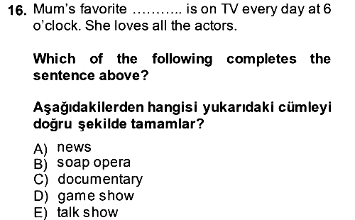 İngilizce - 1 2014-2015 Ara Sınav - 16. soru