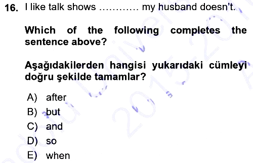 İngilizce - 1 2015-2016 Ara Sınav - 16. soru