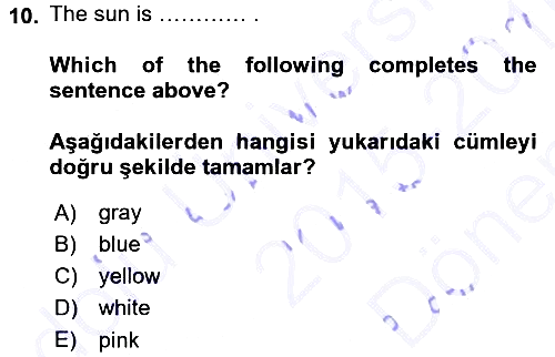İngilizce - 1 2015-2016 Dönem Sonu Sınavı - 10. soru