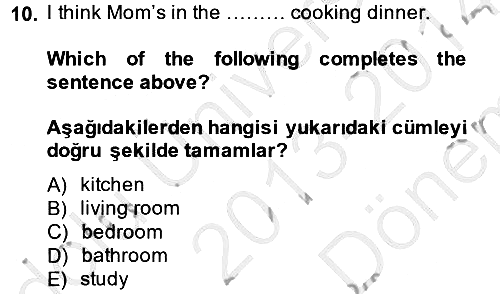 İngilizce - 2 2013-2014 Dönem Sonu Sınavı - 10. soru