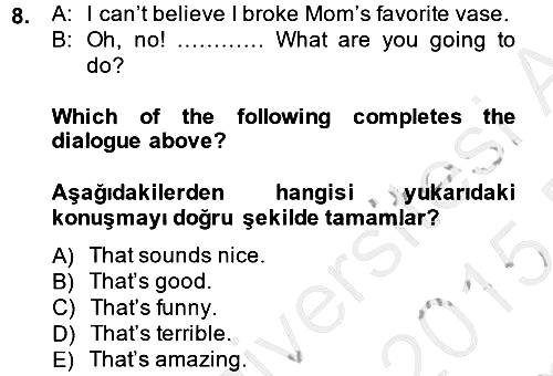 İngilizce - 2 2014-2015 Dönem Sonu Sınavı - 8. soru