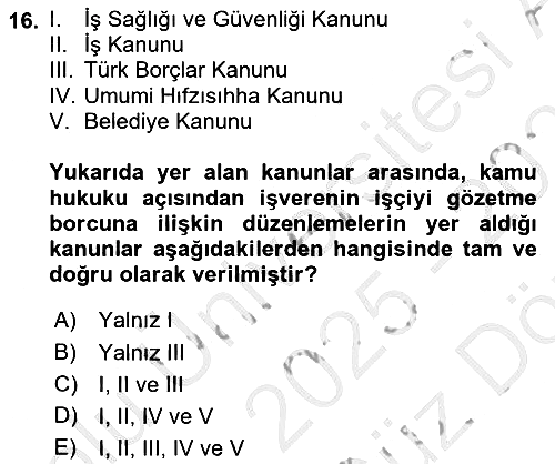 İş Sağlığı ve Güvenliği 2025-2026 Ara Sınav - 16. soru