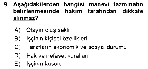 İş Sağlığı ve Güvenliği 2022-2023 Dönem Sonu Sınavı - 9. soru