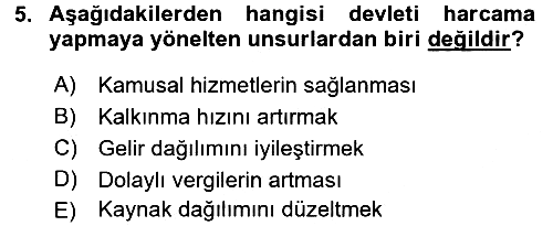 Kamu Maliyesi 2016-2017 3 Ders Sınavı - 5. soru